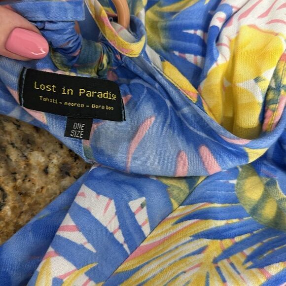 Lost In Paradise Tropical Print Sleeveless Short Dress One Size - Picture 3 of 6